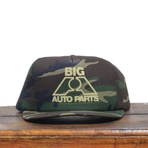 Vintage Camo Big A Auto Parts Garage Mechanic Supplies Big Rig Cab 18 Wheeler Semi Camouflage Hunting Trucker Hat Snapback Baseball Cap