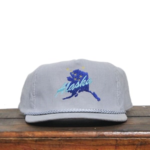 Vintage 80s Corduroy Alaska Island State Outline Big Dipper Flag Strapback Trucker Hat Baseball Cap