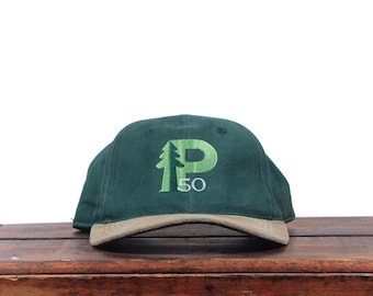 Vintage 90s Minimal Letters P50 Initials Leather Brim Strapback Hat Baseball Cap