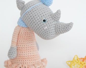 Amigurumi Crochet PATTERN ONLY Pdf Download Rosie the Rhino Stuffed Animal DIY Toy