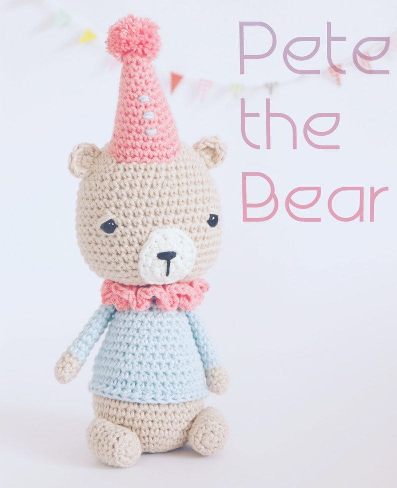 Crochet Amigurumi Pete the Bear Stuffed Animal PATTERN ONLY PDF Download Toy image 2