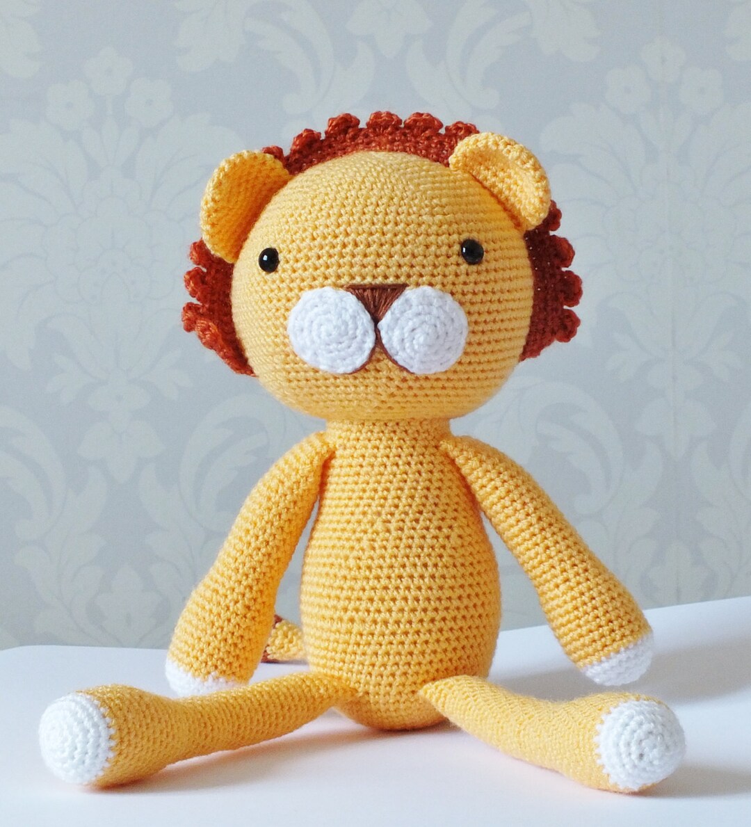 かぎ針編みのライオンの編みぐるみパターン、ぬいぐるみ（PDF