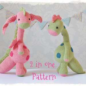 Crochet Dragon and Dinosaur Amigurumi PATTERN ONLY PDF Instant Download Cute Childrens Gift Toy Stuffed Animal image 1