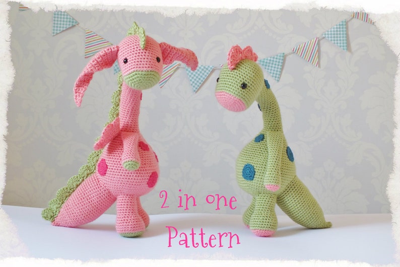 Crochet Dragon and Dinosaur Amigurumi PATTERN ONLY PDF Instant Download Cute Childrens Gift Toy Stuffed Animal image 1