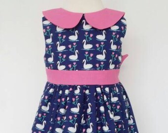Swan dress, navy dress, party wear, bird print, uk