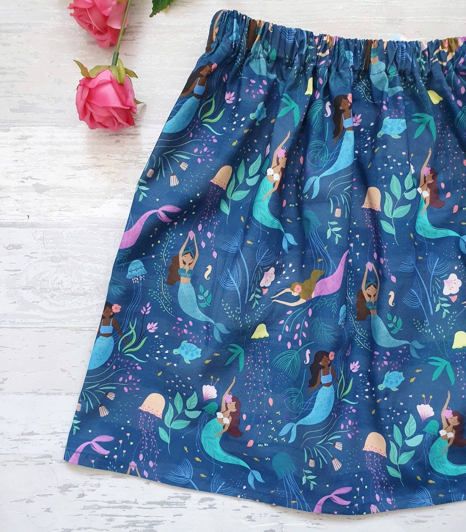 ladies Mermaid skirt / blue flower