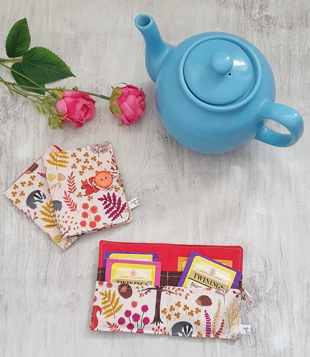 Woodland Tea Wallet Fabric Tea Bag Case Gift for Tea Lovers Handmade