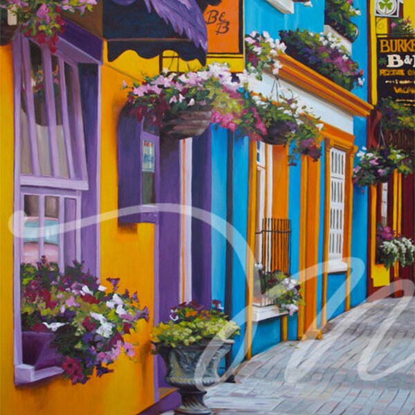 Kinsale, Ireland -11x14 matted 8x10 print from original oil painting of a Kinsale street (no M watermark on print)
