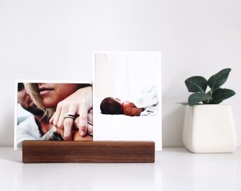 Walnut Wood Photo Stand - Place Card Holder - Wood Print Photo Stand - Office Organization - Desk Accessory - Instax Photo Display
