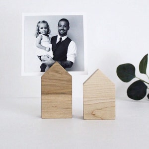 Set of 2 Wood Photo Stands - Place Card Holder - Wood Print Photo Stands - Little Wood Houses  - Desk Accessory - Photo Display