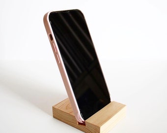 Wood iPhone Holder, Simple Cell Phone Holder, Wooden Cell Phone Stand, Office Organization, Desk Accessory, iPhone Docking Station,Tech Gift