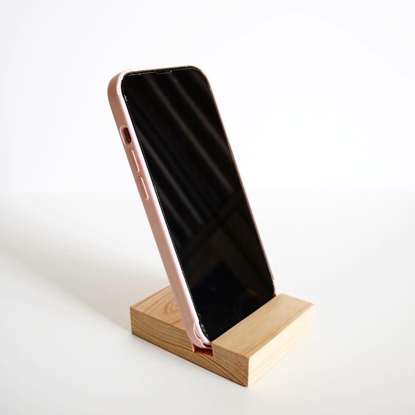 Wood iPhone Holder, Simple Cell Phone Holder, Wooden Cell Phone Stand, Office Organization, Desk Accessory, iPhone Docking Station,Tech Gift