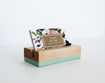 Painted Wood Business Card Holder - Business Cards - Wooden Recipe Card Holder - Office Organization - Desk Accessory - Photo Display