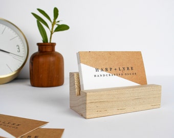 Natural Wood Business Card Holder - Business Cards - Wooden Recipe Card Holder - Wooden Phone Stand - Desk Accessory - Gift for the Office