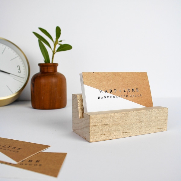 Natural Wood Business Card Holder - Business Cards - Wooden Recipe Card Holder - Wooden Phone Stand - Desk Accessory - Gift for the Office