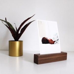 Walnut Wood Photo Stand - Place Card Holder - Wood Print Photo Stand - Office Organization - Desk Accessory - Instax Photo Display
