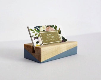 Painted Walnut Wood Business Card Holder - Business Cards - Wooden Recipe Card Holder - Office Organization - Desk Accessory - Photo Display