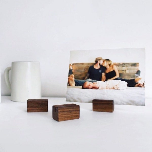 Walnut Wood Photo Stands - Place Card Holder - Wood Print Photo Stands - Product Display Stand -Desk Accessory - Instax Photo Display