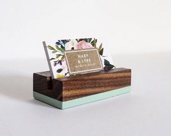 Painted Walnut Wood Business Card Holder - Business Cards - Wooden Recipe Card Holder - Office Organization - Desk Accessory - Photo Display