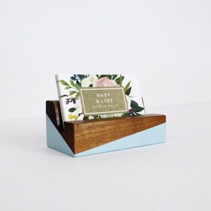 Painted Walnut Wood Business Card Holder - Business Cards - Wooden Recipe Card Holder - Office Organization - Desk Accessory - Photo Display
