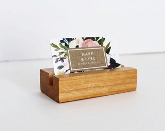 Cherry Wood Business Card Holder - Business Cards - Wooden Recipe Card Holder - Desk Accessory - Photo Display