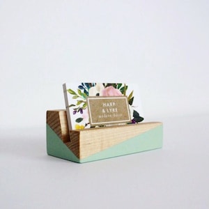 Hand Painted Wood Business Card Holder - Business Cards - Wooden Recipe Card Holder - Office Organization - Desk Accessory - Photo Display