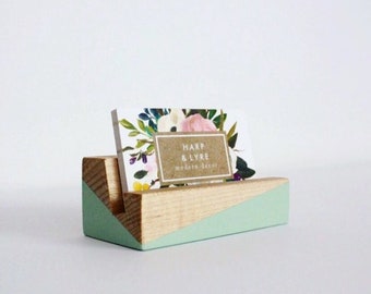 Painted Wood Business Card Holder - Business Cards - Wooden Recipe Card Holder - Office Organization - Desk Accessory - Photo Display