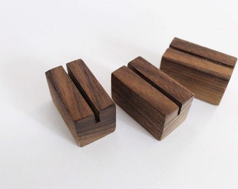 Walnut Wood Photo Stands – Modern Desk Accessory, Place Card Holder