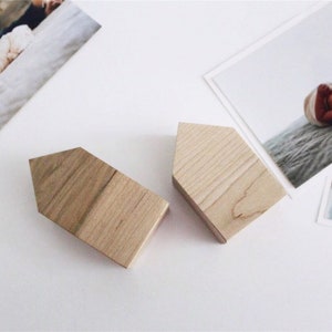 Set of 2 Wood Photo Stands - Place Card Holder - Wood Print Photo Stands - Little Wood Houses  - Desk Accessory - Photo Display