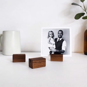 Walnut Wood Photo Stands - Place Card Holder - Wood Print Photo Stands - Office Organization-Desk Accessory - Instax Photo Display