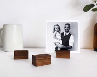 Walnut Wood Photo Stands - Place Card Holder - Wood Print Photo Stands - Office Organization-Desk Accessory - Instax Photo Display