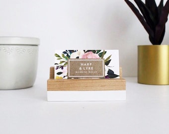 Hand Painted Wood Business Card Holder - Business Cards - Wooden Recipe Card Holder - Office Organization - Desk Accessory - Photo Display