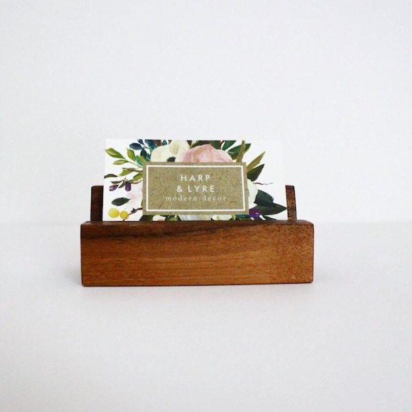 Walnut Wood Business Card Holder - Business Cards - Wooden Recipe Card Holder - Office Organization - Desk Accessory - Photo Display