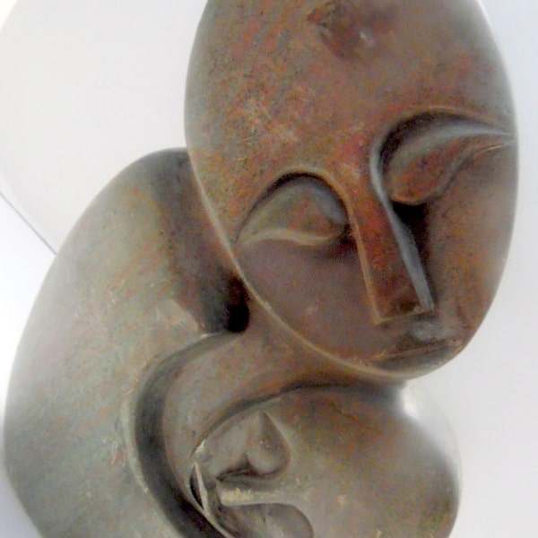 Hand carved, stone rock Mother & Child sculpture. stone carved Mother and child, rock sculpture, african statue, 6 x 10"