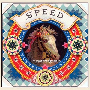 Vintage Speed Cigar Label, vintage Advertisement, Tobacco ads antique labels,  Horse Filly, equine art  8x10&quot; Premium poster paper