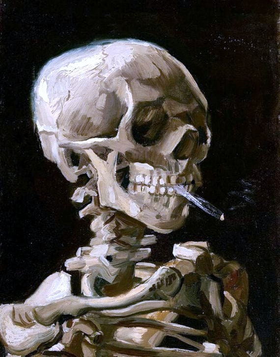 skeleton head smoking a cigarette Vincent Van Gogh-head of Skeleton With Burning Cigarette-1886 No Smoking,  Post Impressionist Art, Canvas Art Print, Fine Art, Antique Art