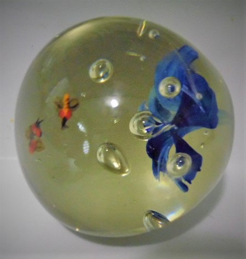 Vintage round glass paperweight with flat base and Royal Blue Etsy