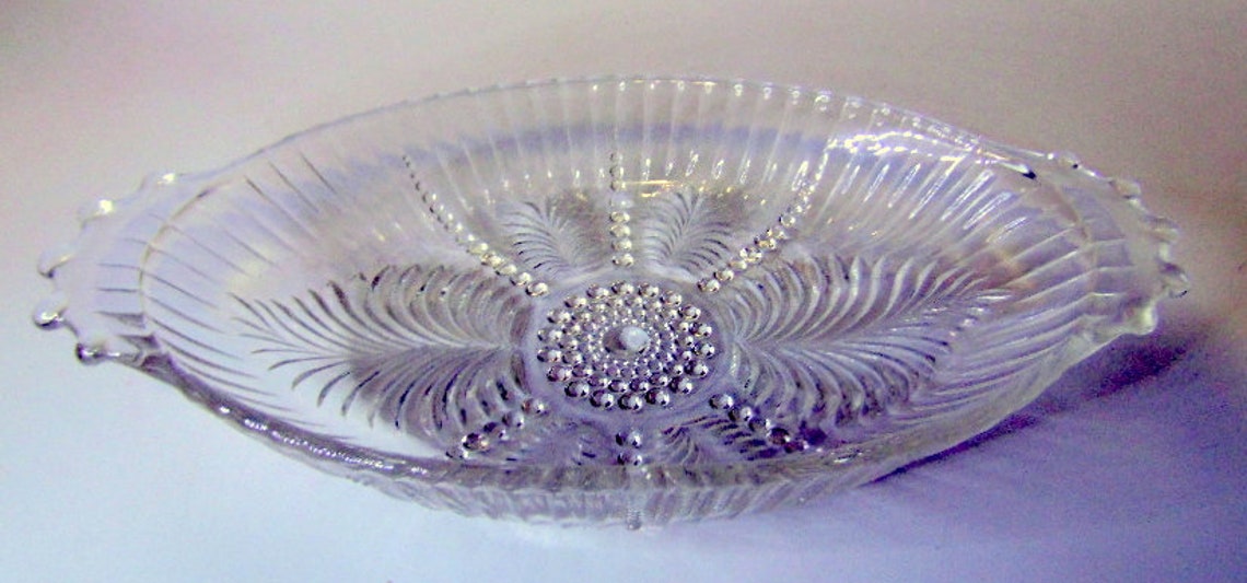 Vintage Pressed Glass Relish Dish Bowl With Leaf Design and - Etsy