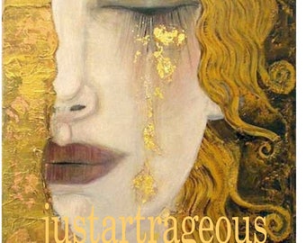 Freyas Tears by Gustav Klimt, 1900s art deco era, Goddess of love & sex,  8x10&quot; Print,Heartbroken woman, tears of gold, art deco art