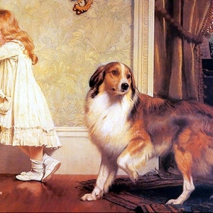 A Special Pleader by Charles Burton Barber,  Collie dog and little girl in trouble, Animal art, dog art print, antique art 8x10 Canvas Print