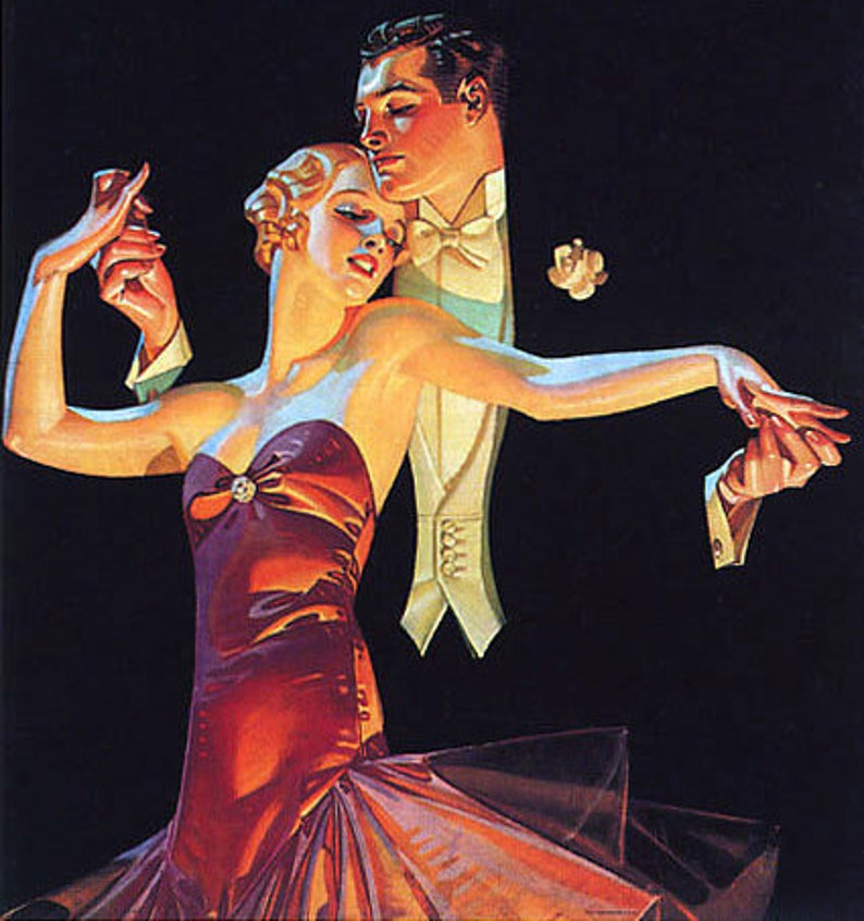 fashion couple dancing, art deco, 8 x 10 Poster print, art deco dance print, antique art print, Arrow shirts ad, premium poster print, image 2