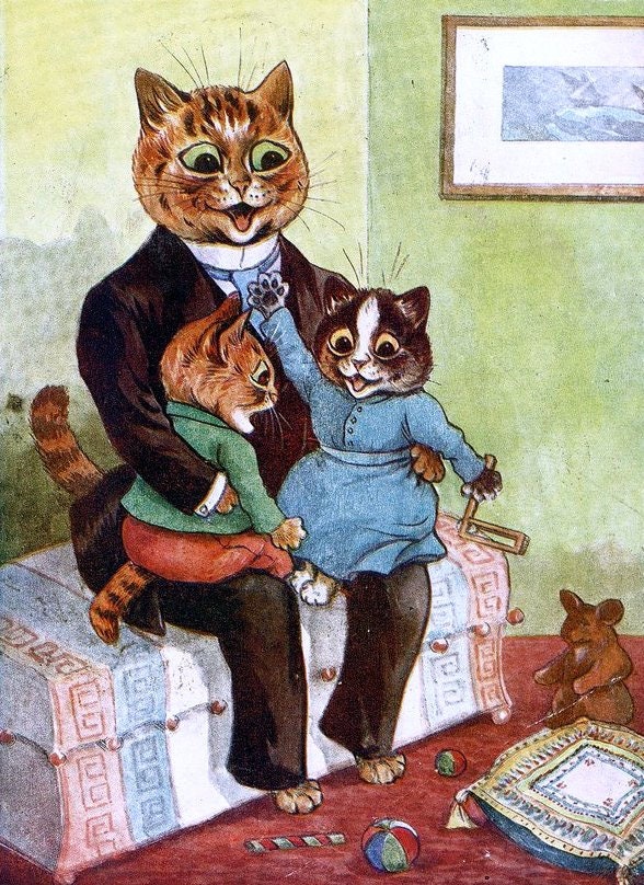 Louis Wain Christmas Stocking Cat Kitten Painting Canvas Fine Art