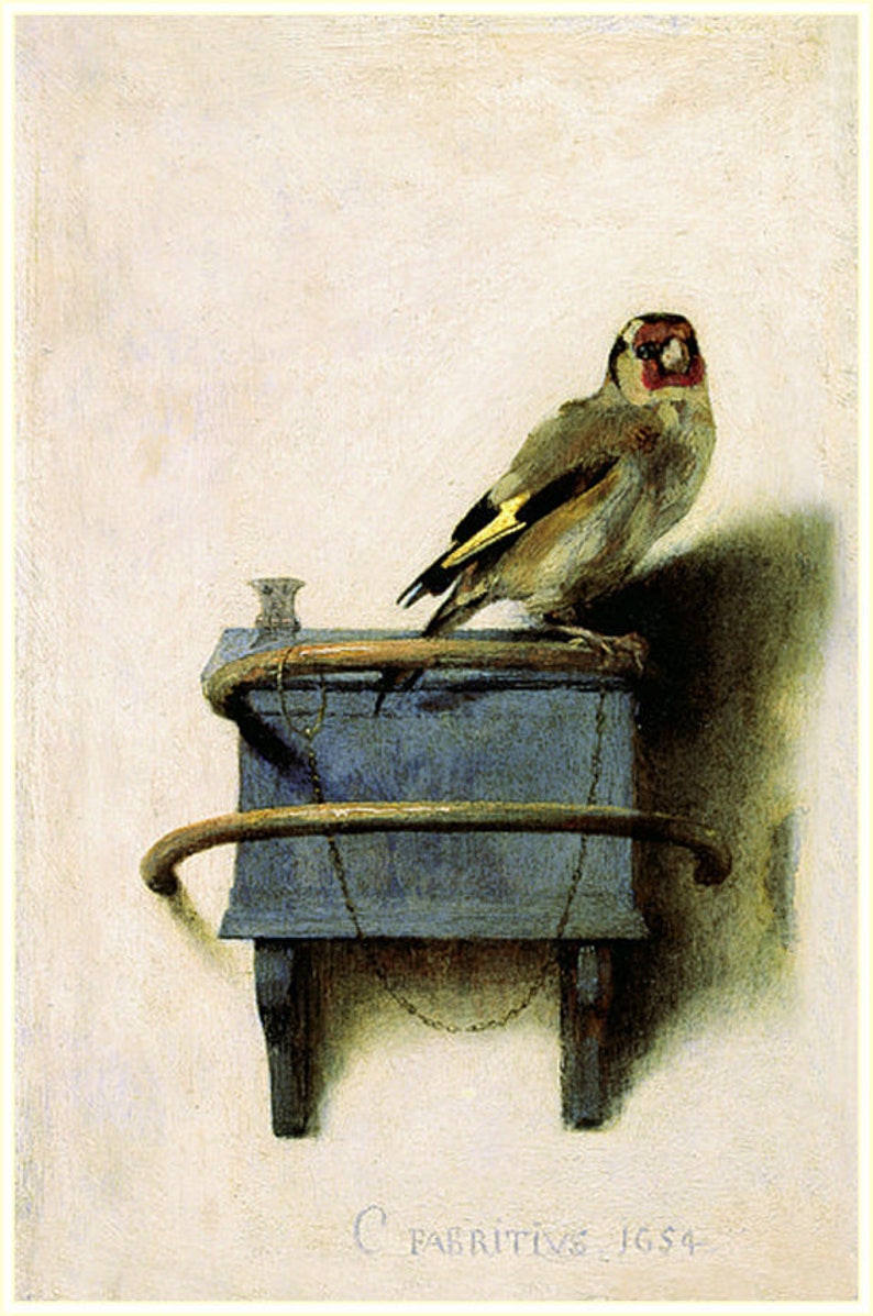 The Goldfinch. by Carel Fabritius, 1654, antique bird prints, birds in art, antique art prints, goldfinch bird, 11x14canvas art print image 4