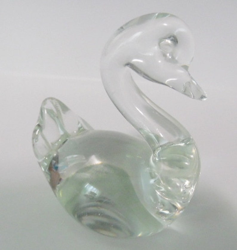 no tag mini glass swan 3 tall and 2 12w Crystal clear glass swan collector glass VG elegant glass vintage glass