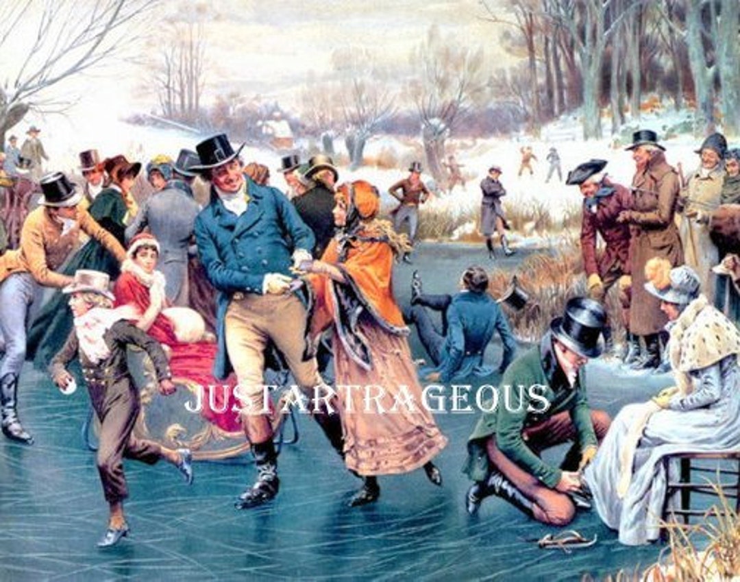 1907 Canvas Print. 11x14 Victorian Ice Skating Holiday, Frank Dadd