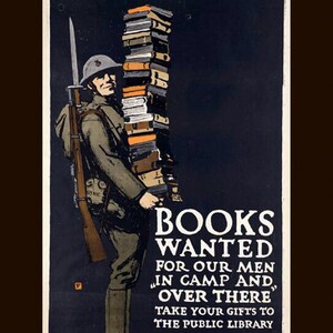 WWI, Bücher gesucht für unsere Männer dort drüben-1941, WWI Kriegsplakat, US-Geschichte, Bibliothekdekor, 11 x 14 ''~ Premium Fotopapier
