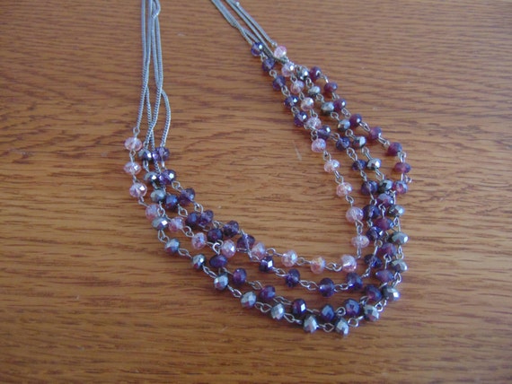 Silver necklace with 4 strands of varigated purpl… - image 2