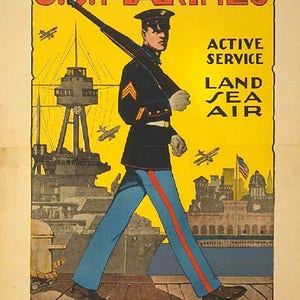 ww1 US Marines Rekrutierungsposter, Militär, Soldaten.  "Streitkräfte, Armee-Eintragungsposter, ""Geschichtsposter der USA""