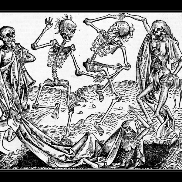 Danse Macabre, Michael Wolgemut, 1431, Skeletons, Black Plague, 8x10" Cotton Canvas Print, Day of the Dead, black art, goth art, gothic art