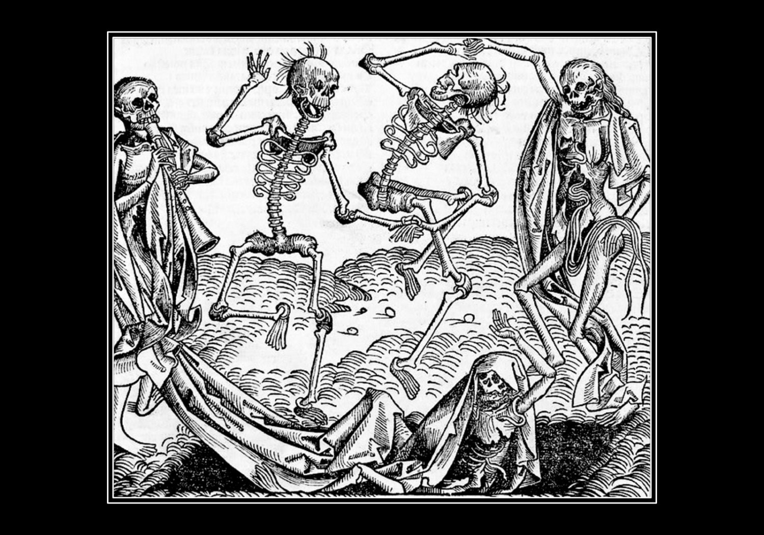 Danse Macabre, Michael Wolgemut, 1431, Skeletons, Black Plague, 8x10" Cotton Canvas Print, Day of the Dead, black art, goth art, gothic art